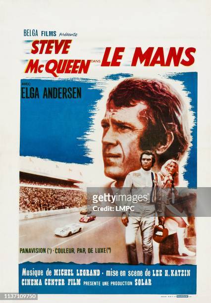 Le Mans, poster, French poster, Steve McQueen, Elga Andersen, 1971.