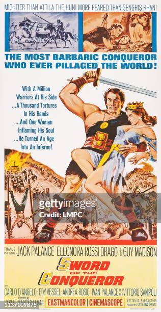 Sword Of The Conqueror, poster, , US poster art, from left, Jack Palance, Eleonora Rossi Drago, 1961.