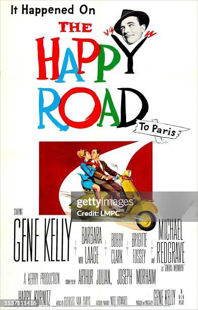 The Happy Road, poster, US poster, Gene Kelly, Barbara Laage, 1957.