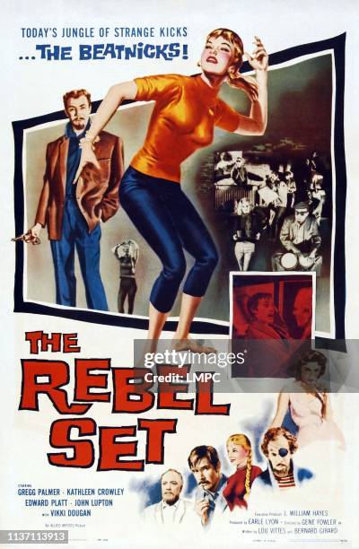 The Rebel Set, poster, top l-r: Don Sullivan, Vikki Dougan, bottom l-r: Edward C. Platt, John Lupton, Vikki Dougan, Kathleen Crowley, on poster art,...