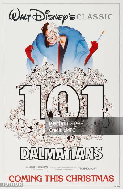 One Hundred And One Dalmatians, poster, , US advance poster art, Cruella De Vil, 1961.