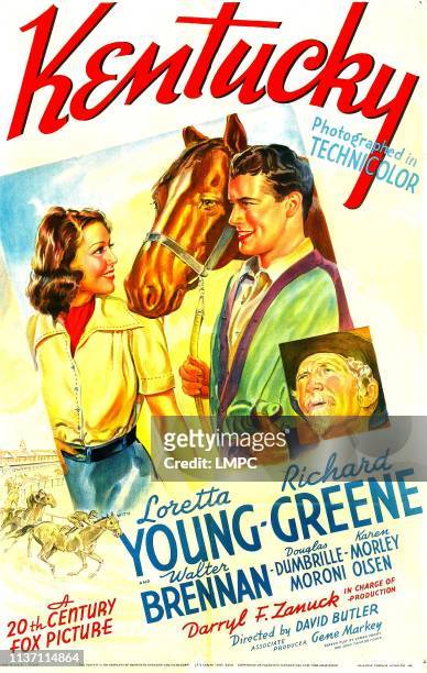 Kentucky, poster, US poster art, from left: Loretta Young, Richard Greene, Walter Brennan, 1938.