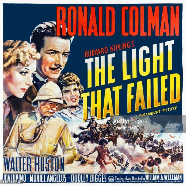 The Light That Failed, poster, US poster art, clockwise from top left: Ida Lupino, Ronald Colman, Muriel Angelus, Walter Huston, 1939.