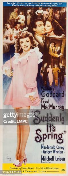 Suddenly It's Spring, poster, US poster art, left: Paulette Goddard; top right: Fred MacMurray, Arleen Whelan, 1947.