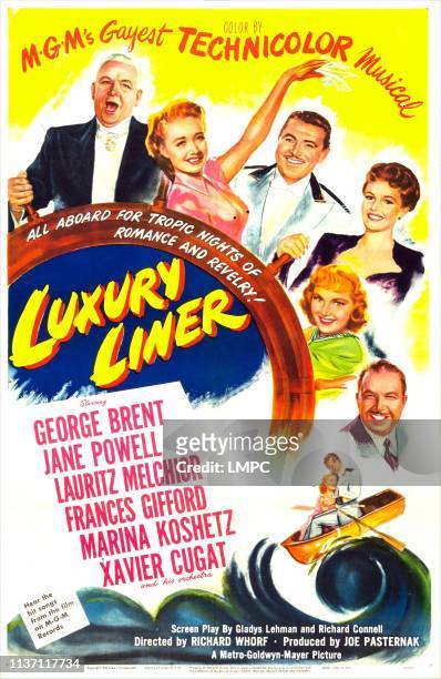 Luxury Liner, poster, US poster, from top: Lauritz Melchior, Jane Powell, George Brent, Frances Gifford, Marina Koshetz, Xavier Cugat, 1948.