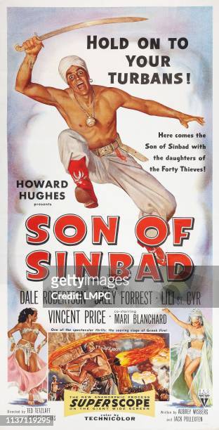 Son Of Sinbad, poster, US poster art, top: Dale Robertson, bottom right: Lili St. Cyr, 1955.