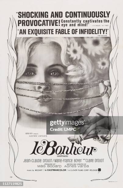 Le Bonheur, poster, , US poster art, from left: Marie-France Boyer, Jean-Claude Drouot, Claire Drouot, 1965.