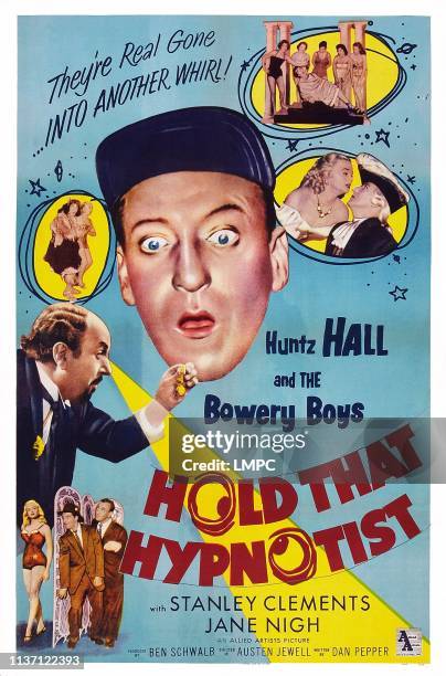 Hold That Hypnotist, poster, US poster art, center: Huntz Hall; bottom left: Jane Nigh, Stanley Clements, Huntz Hall, 1957.