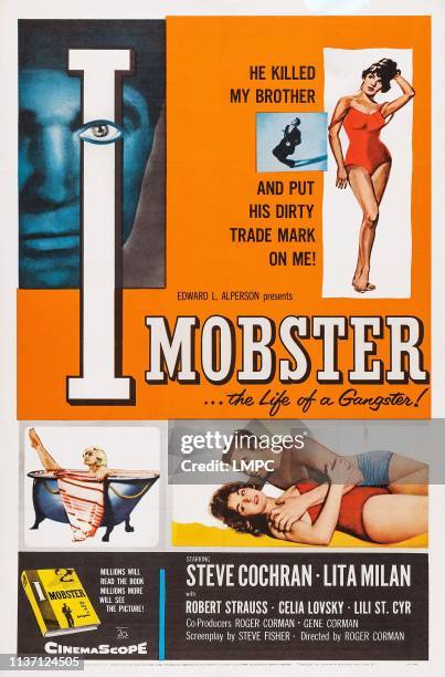 Mobster, poster, US poster art, left inset: Lili St. Cyr; right inset: Lita Milan, Steve Cochran, 1958.