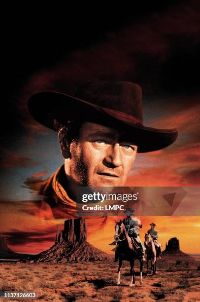 The Searchers, poster, John Wayne on poster art, 1956.