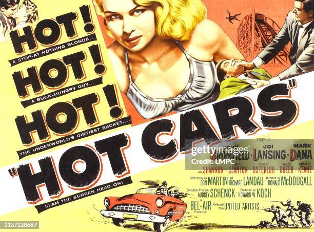 Hot Cars, lobbycard, top center: Joi Lansing on poster art, 1956.
