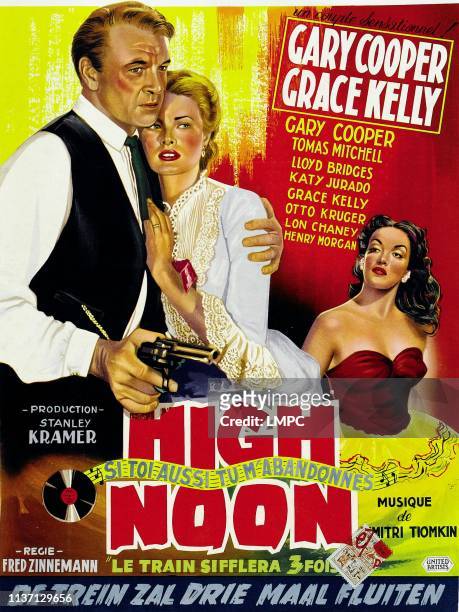 High Noon, poster, from left: Gary Cooper, Grace Kelly, Katy Jurado on Belgian poster art, 1952.