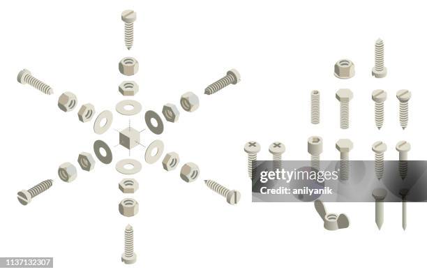 isometric screws - iron metal stock illustrations