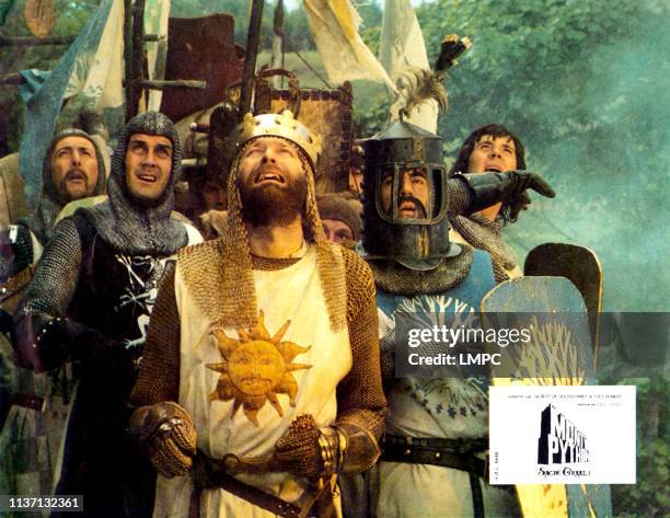 Monty Python And The Holy Grail, lobbycard, rear from left: Eric Idle, Michael Palin, center from left: John Cleese, Terry Jones , Graham Chapman as...