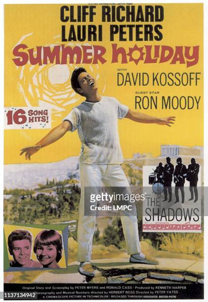 Summer Holiday, poster, from left: Cliff Richard, Lauri Peters, Cliff Richard , The Shadows, 1963.