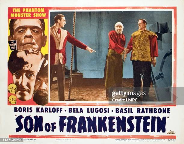 Son Of Frankenstein, poster, Basil Rathbone, Bela Lugosi, Boris Karloff, 1939.