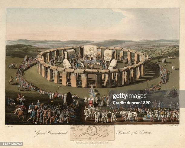 festival of the britons, ancient stonehenge - stonehenge stock illustrations