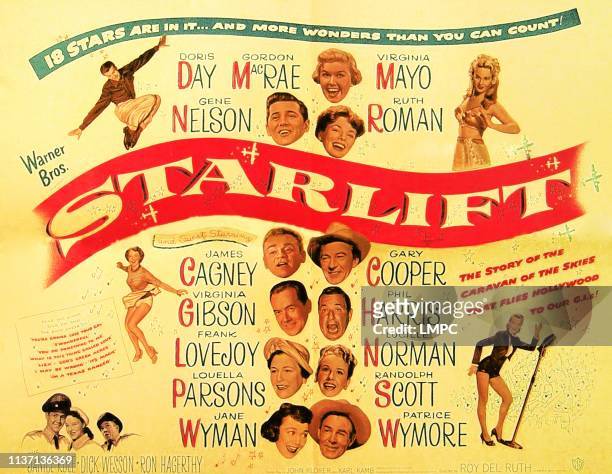 Starlift, poster, top from left: Gene Nelson, Gordon MacRae, Doris &#10;Day, Ruth Roman, Virginia &#10;Mayo; bottom from left: Ron&#10; Hagerthy....