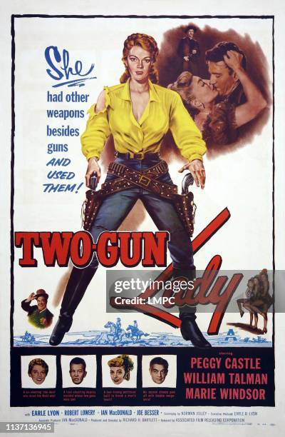 Two-gun Lady, poster, top l-r: Peggie Castle, William Talman, bottom l-r: Joe Besser, Peggie Castle, William Talman, Marie Windsor, Robert Lowery on...