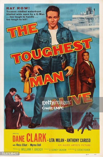 The Toughest Man Alive, poster, US poster, center from left: Lita Milan, Dane Clark, Anthony Caruso, 1955.