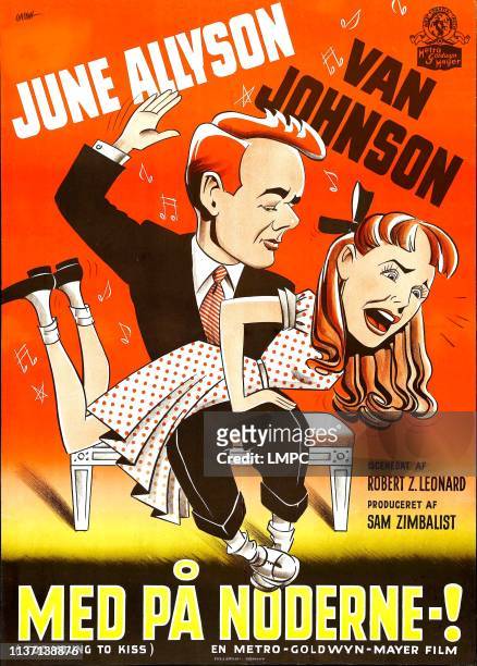 Too Young To Kiss, poster, , Danish poster art, from left: Van Johnson, June Allyson, 1951.