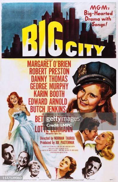 Big City, poster, l-r: Betty Garrett, Danny Thomas, Edward Arnold, Butch Jenkins, Lotte Lehmann, George Murphy, Robert Preston, Karin Booth, Margaret...