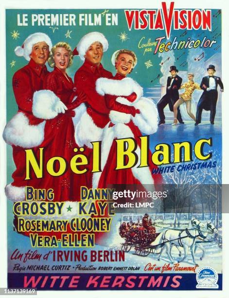 White Christmas, poster, left to right: Bing Crosby, Rosemary Clooney, Danny Kaye, Vera-Ellen, 1954.