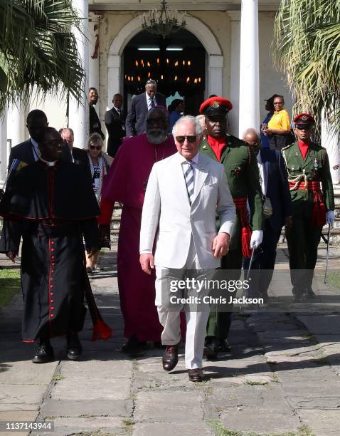 Prince Charles, Prince of Wales during a to visit St. George's Cathedral on March 20, 2019 in Kingstown, Saint Vincent and The Grenadines. The Prince...