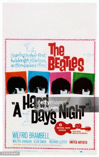 Hard Day's Night, poster, The Beatles from left: Paul McCartney, John Lennon, George Harrison, Ringo Starr, 1964.