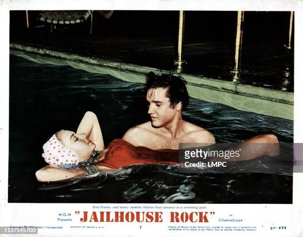 Jailhouse Rock, lobbycard, from left, Jennifer Holden, Elvis Presley, 1957.