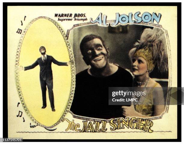 The Jazz Singer, lobbycard, left: Al Jolson, May McAvoy on lobbycard, 1927.