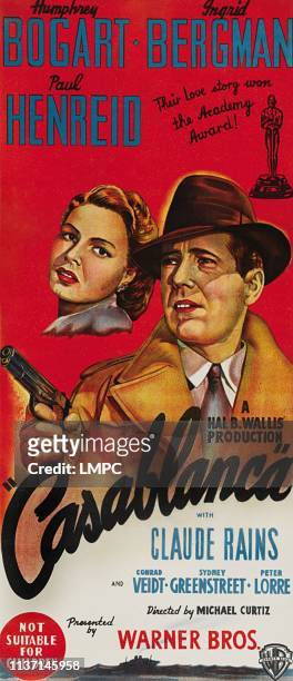 Casablanca, poster, from left: Ingrid Bergman, Humphrey Bogart on 1940s.