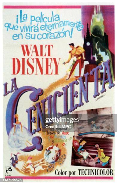 Cinderella , poster, bottom left: Cinderella, top right: Prince Charming on Argentine poster art, 1950.