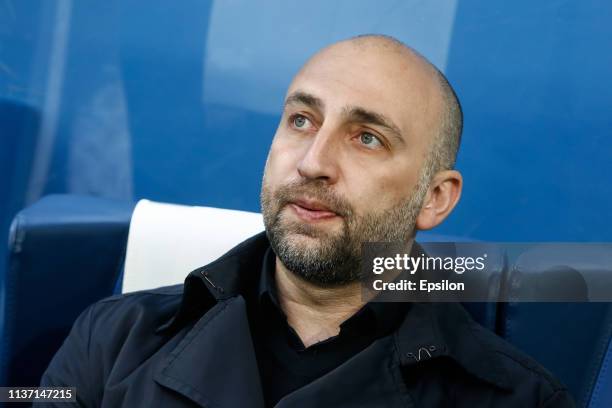 Anji Makhachkala head coach Magomed Adiev looks on during the Russian Premier League match between FC Zenit Saint Petersburg and FC Anji Makhachkala...