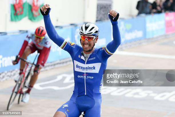 Philippe Gilbert of Belgium and Team Deceuninck Quick-Step wins in front of Nils Politt of Germany and Team Katusha Alpecin the 117th Paris-Roubaix...