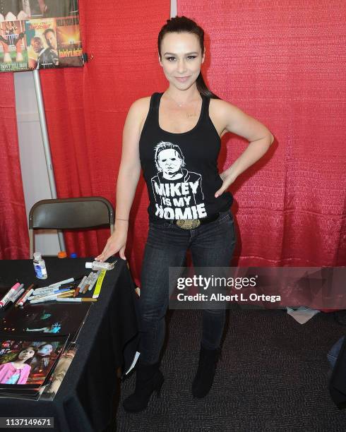 Danielle Harris attends day 2 of Monsterpalooza held at Pasadena Convention Center on April 13, 2019 in Pasadena, California.