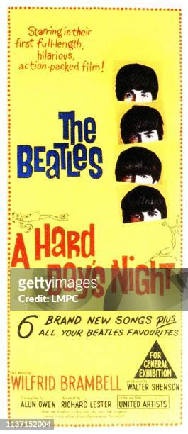 Hard Day's Night, poster, The Beatles from top: Paul McCartney, John Lennon, George Harrison, Ringo Starr on Australian poster art, 1964.