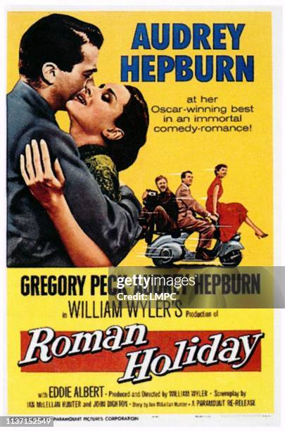 Roman Holiday, poster, from left: Gregory Peck, Audrey Hepburn, Eddie Albert, Gregory Peck, Audrey Hepburn, 1953.