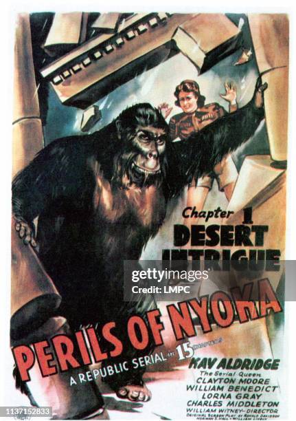 Perils Of Nyoka, poster, right: Kay Aldridge in 'Chapter 1: Desert Intrigue', 1942.