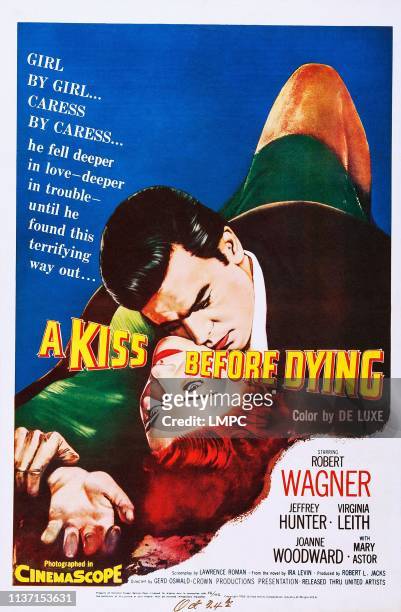 Kiss Before Dying, poster, US poster art, Virginia Leith, Robert Wagner, 1956.