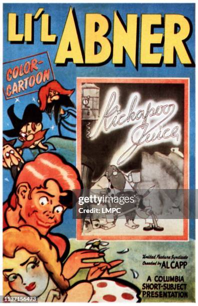 Kickapoo Juice, poster, left second from bottom: Li'l Abner, bottom left: Daisy Mae Yokum, 1944.