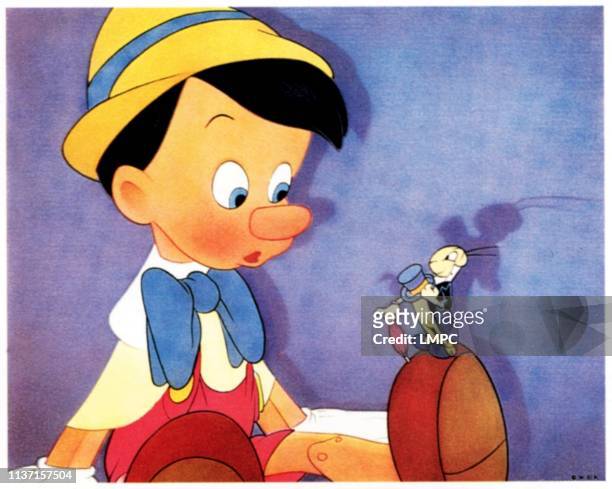 Pinocchio, lobbycard, from left: , Jiminy Cricket, 1940.