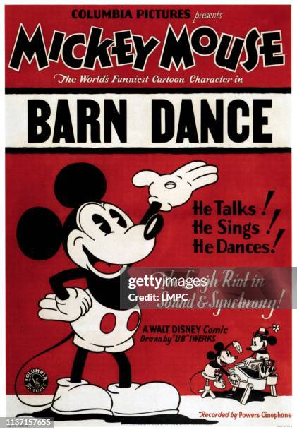 Barn Dance, poster, left and lower left: Mickey Mouse, lower right: Minnie Mouse, 1929.