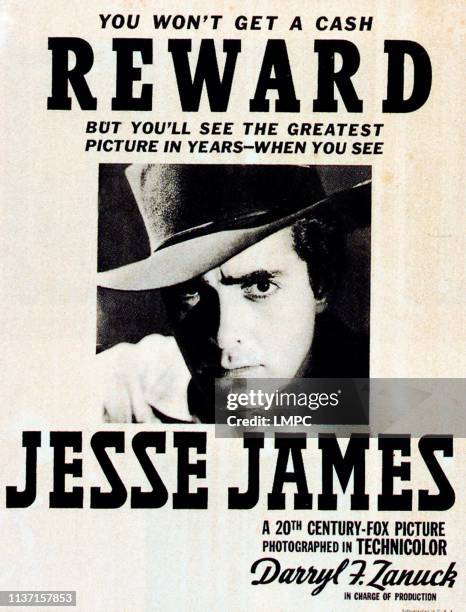 Jesse James, poster, Tyrone Power, 1939.