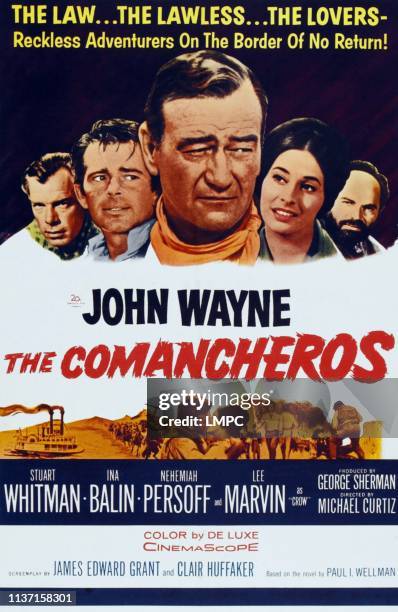 The Comancheros, poster, Lee Marvin, Stuart Whitman, John Wayne, Ina Balin, Nehmiah Persoff, 1961.