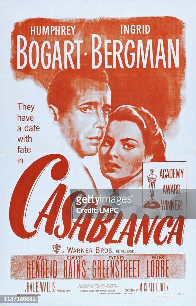 Casablanca, poster, from left: Humphrey Bogart, Ingrid Bergman on 1949.