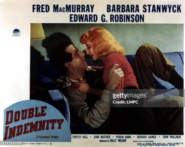 Double Indemnity, poster, Fred MacMurray, Barbara Stanwyck, 1944.