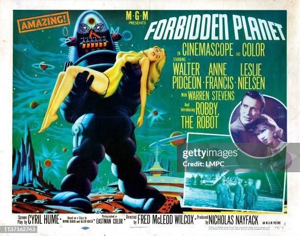 Forbidden Planet, poster, Anne Francis, Robby the robot, Leslie Nielsen, Warren Stevens, 1956.