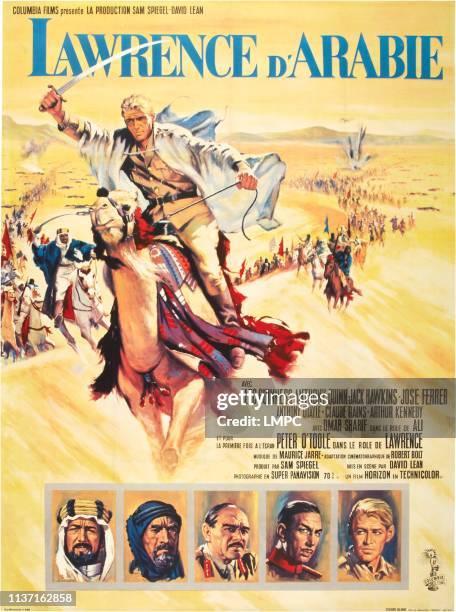 Lawrence Of Arabia , poster, French poster, top: Peter O'Toole, bottom from left: Alec Guinness, Anthony Quinn, Jack Hawkins, Jose Ferrer, Peter...