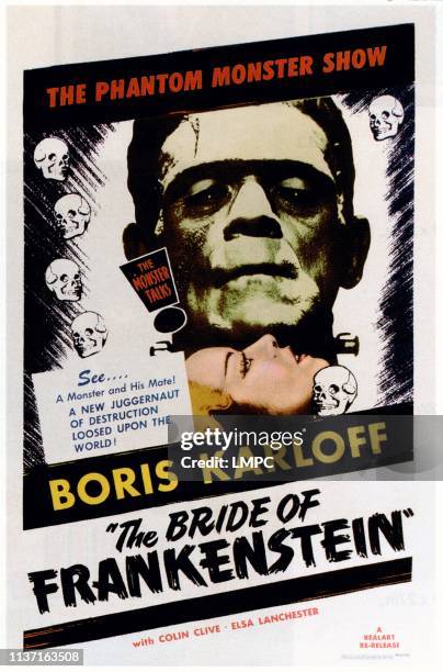 Bride Of Frankenstein, poster, Boris Karloff, Elsa Lanchester, 1935.